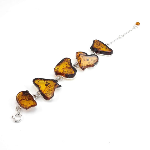 Cognac Amber Slab Bracelet Sterling Silver