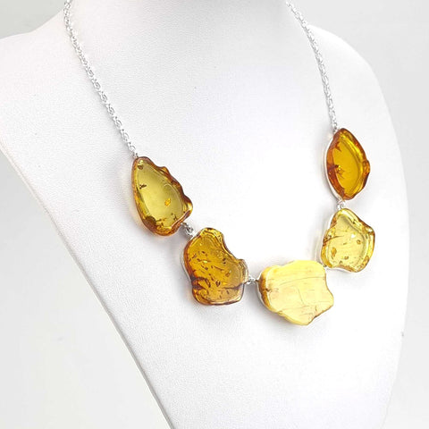 Multi-Color Amber Slab Necklace Sterling Silver