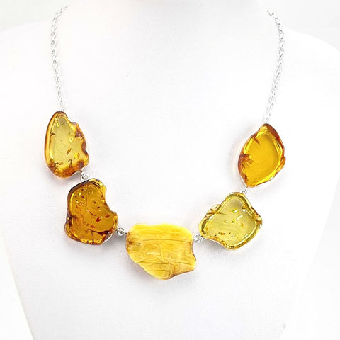 Multi-Color Amber Slab Necklace Sterling Silver