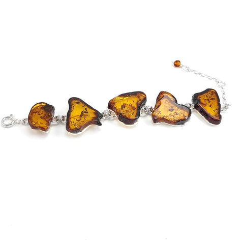 Cognac Amber Slab Bracelet Sterling Silver