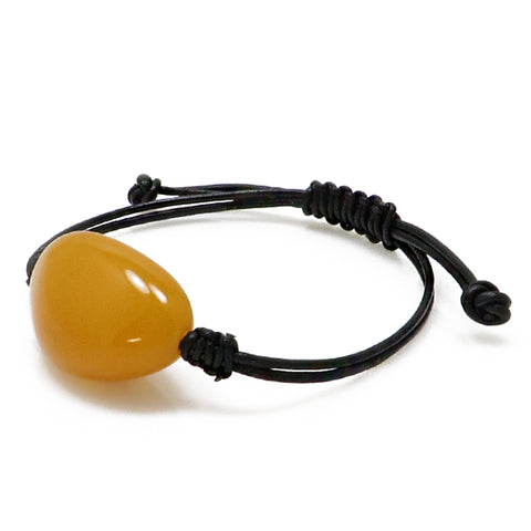 Antique Baltic Amber Nugget & Leather Adjustable Bracelet - Amber Alex Jewelry