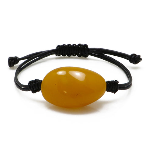 Antique Baltic Amber Nugget & Leather Adjustable Bracelet - Amber Alex Jewelry