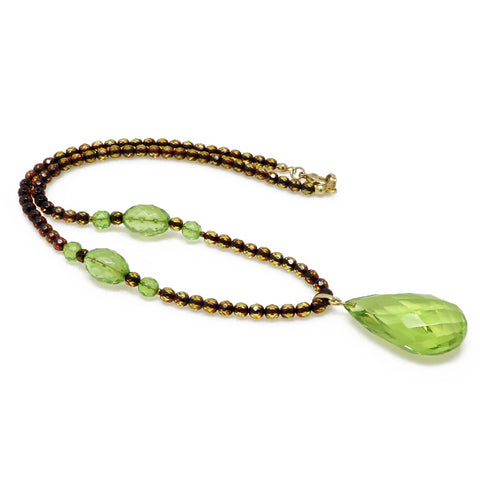 Green Amber Faceted Drop Pendant Beaded Necklace - Amber Alex Jewelry