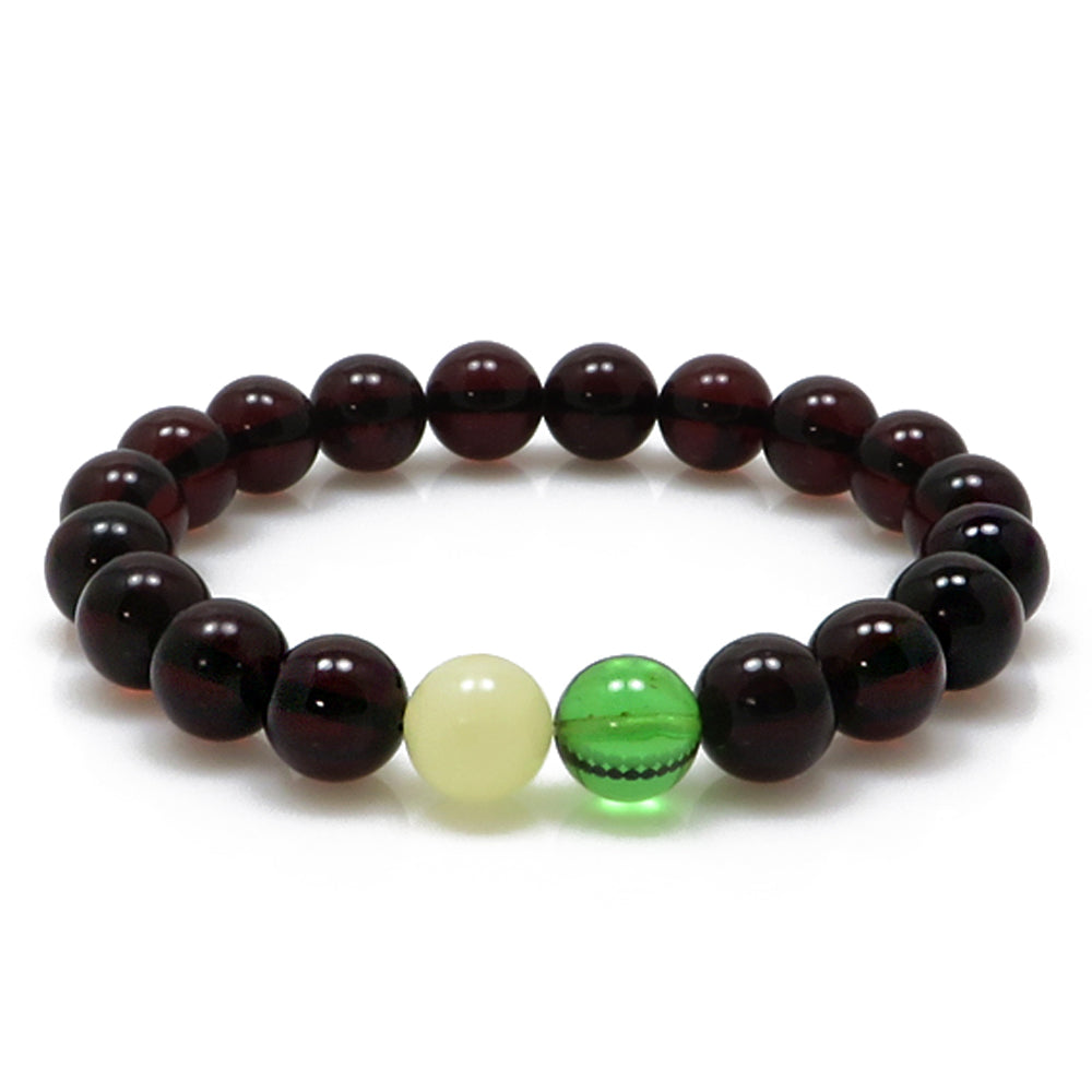 Multi-Color Amber Round Beads Stretch Bracelet - Amber Alex Jewelry