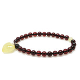 Cherry & Milky Amber Round Beads Bracelet with Heart Charm - Amber Alex Jewelry
