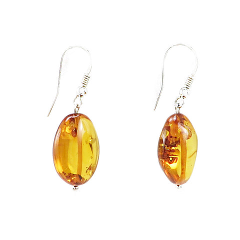 Cognac Amber Nugget Beads Earrings Sterling Silver
