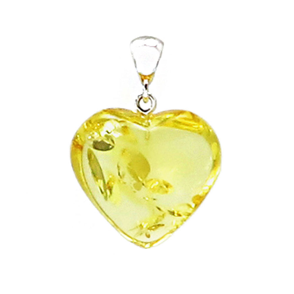 Lemon Amber Heart Pendant Sterling Silver - Amber Alex Jewelry