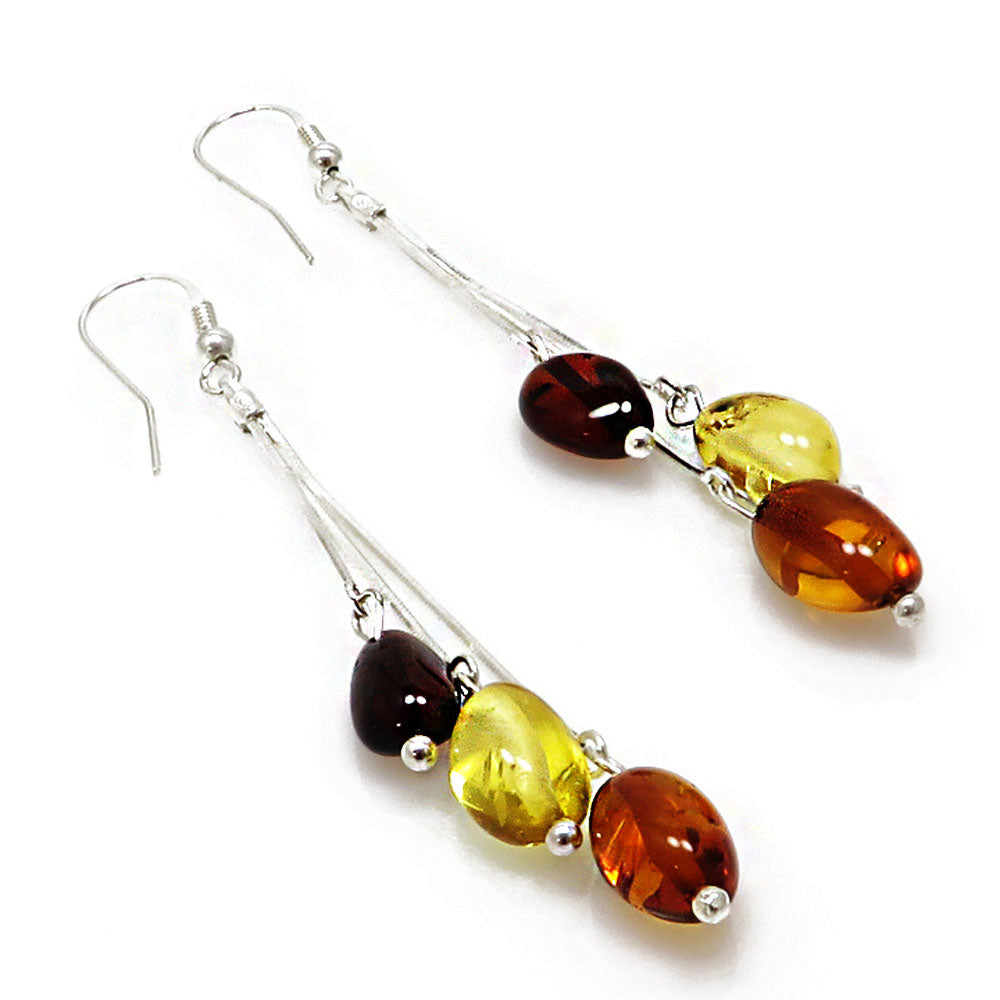 Multi-Color Amber Small Nugget Dangle Earrings Sterling Silver - Amber Alex Jewelry