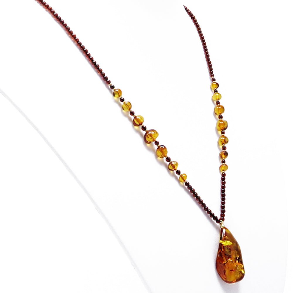 Cognac Amber Wave Pendant Beaded Necklace - Amber Alex Jewelry