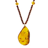 Cognac Amber Wave Pendant Beaded Necklace - Amber Alex Jewelry