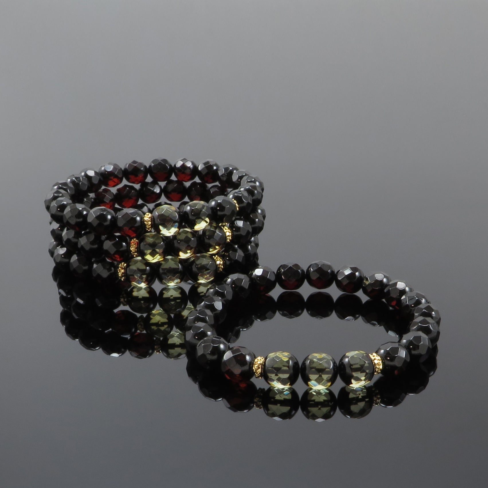 Cherry Amber Faceted Round Beads Stretch Bracelet