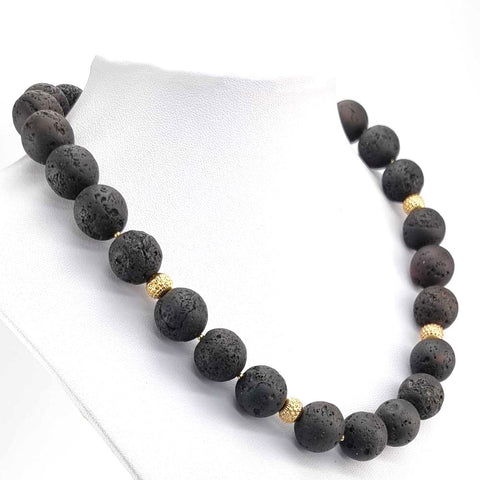 Cherry Amber Unpolished Round Beads Necklace 14k Gold Plated