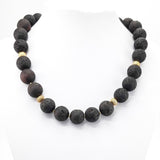 Cherry Amber Unpolished Round Beads Necklace 14k Gold Plated