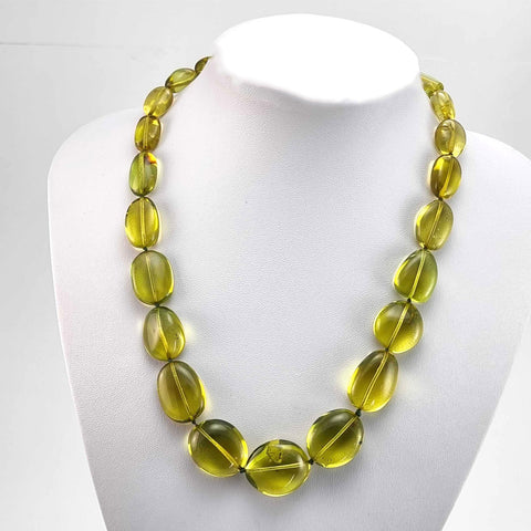 Green Amber Nugget Beads Necklace