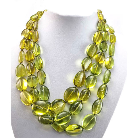 Green Amber Nugget Beads Necklace