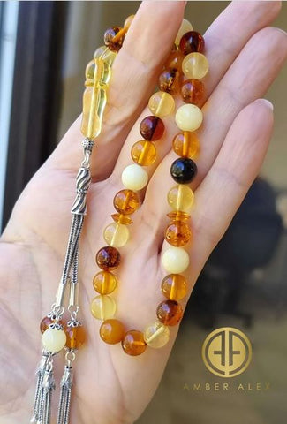 Multi-Color Amber Round Shape 8.5mm Islamic Prayer Beads