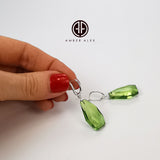 Green Amber Crystal Dangle Earrings Sterling Silver
