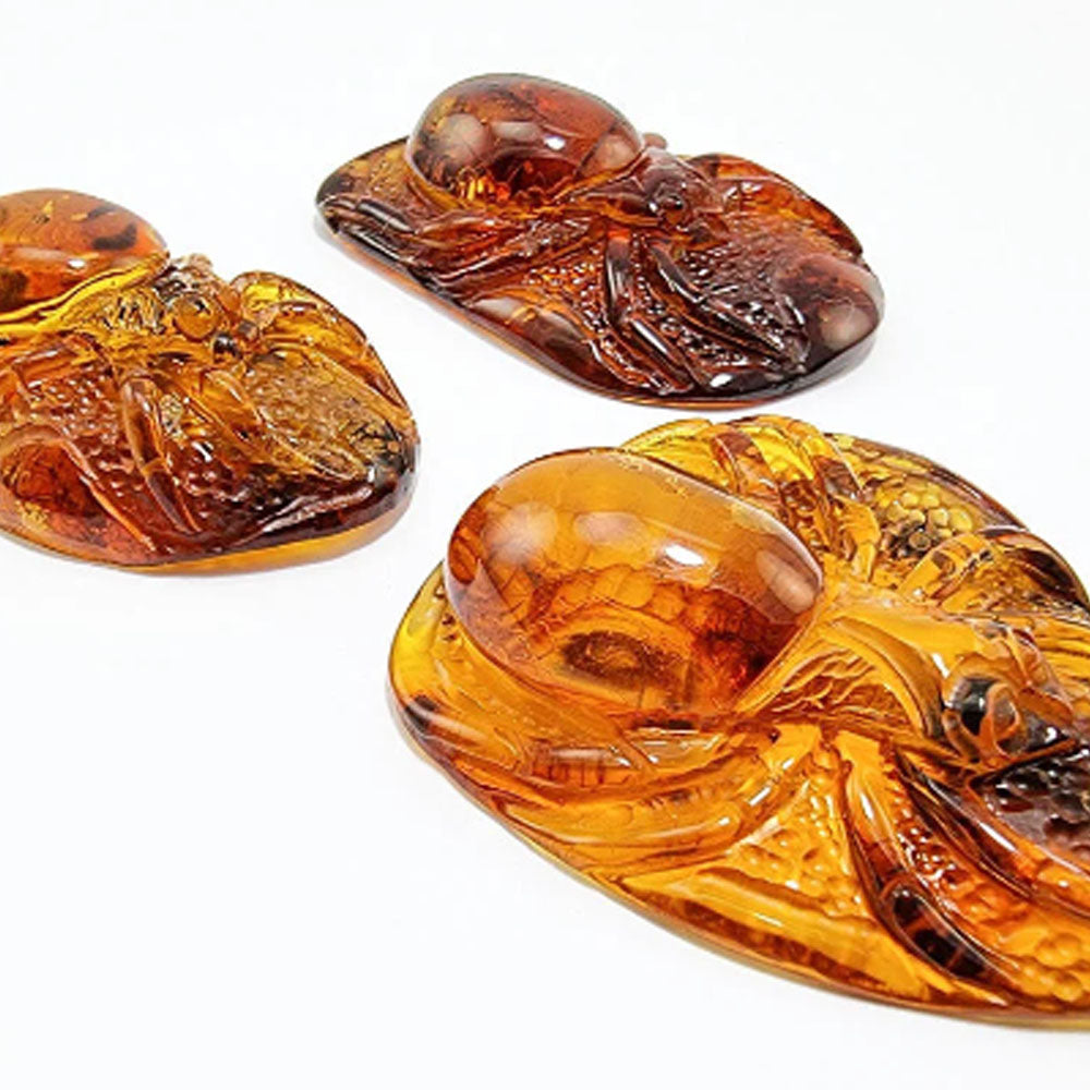 Cognac Amber Carved Spider Cabochons