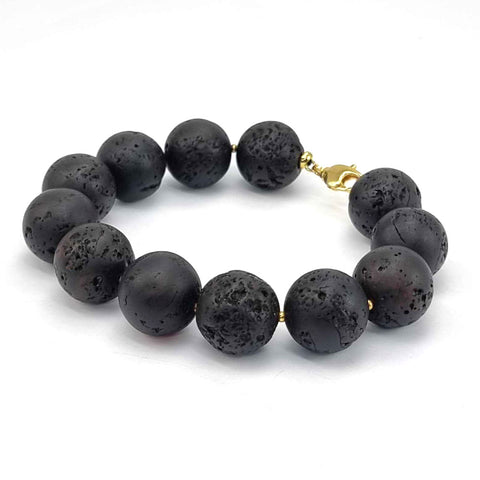 Cherry Amber Round Beads Bracelet 14k Gold Plated