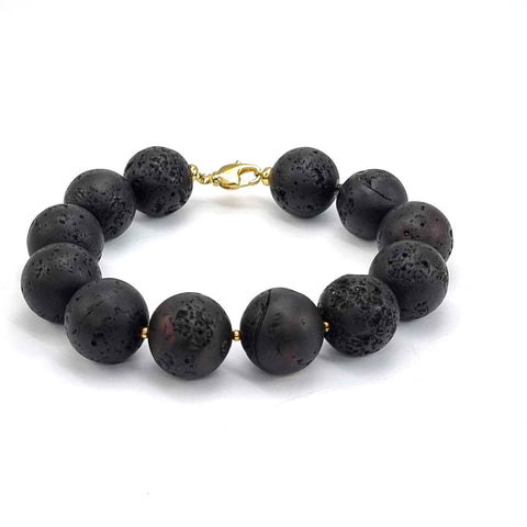 Cherry Amber Round Beads Bracelet 14k Gold Plated