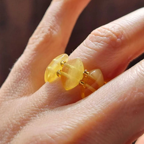 Lemon Amber Marquise Bead Stretch Ring