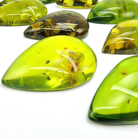 Green Drop Shape Cabochons With Insects