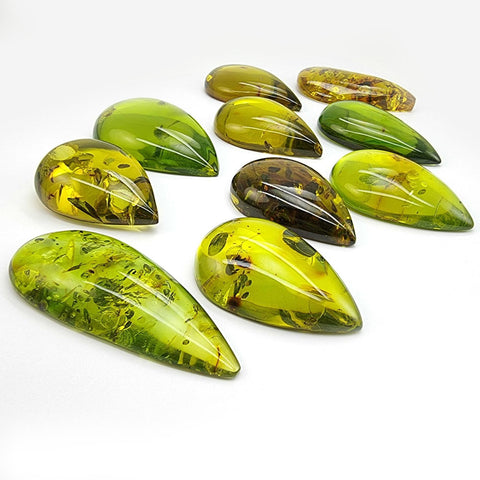 Green Drop Shape Cabochons With Insects