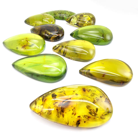 Green Drop Shape Cabochons With Insects