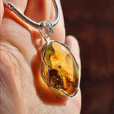 Lemon Amber Free Shape Pendant Sterling Silver With Insect
