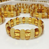 Milky & Cognac Amber Oval Beads Stretch Bracelet