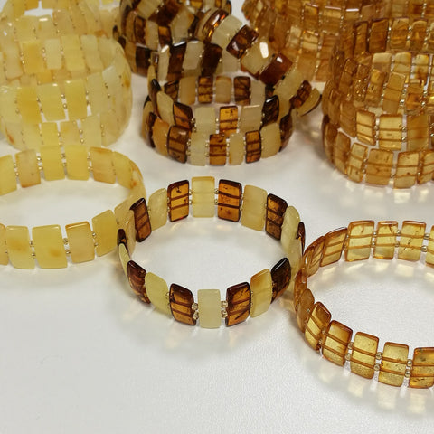 Milky Amber Rectangle Beads Stretch Bracelet