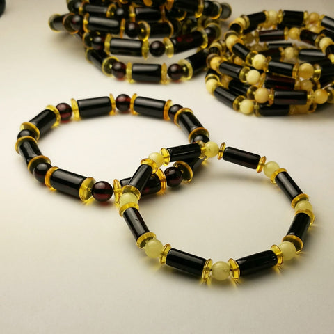 Men's Multi-Color Amber Beads Stretch Bracelet