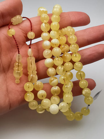 Yellow Amber Round Shape 8.5 mm Islamic Prayer Beads