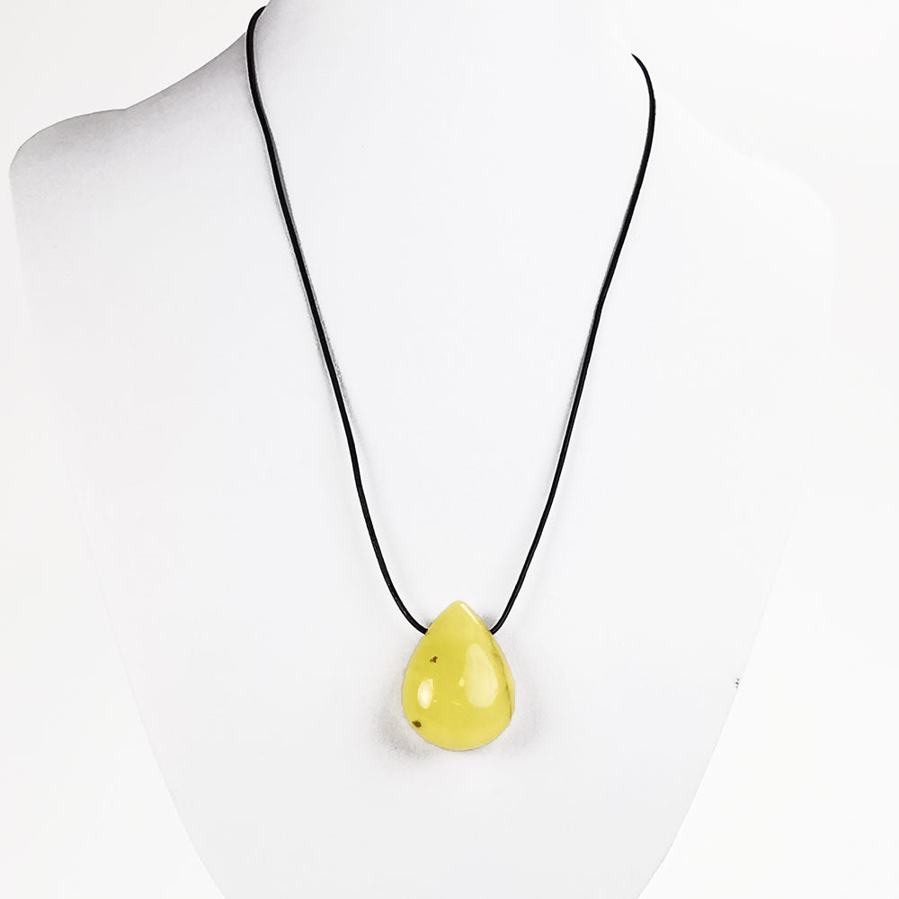 Milky Amber Drop Pendant & Leather Necklace