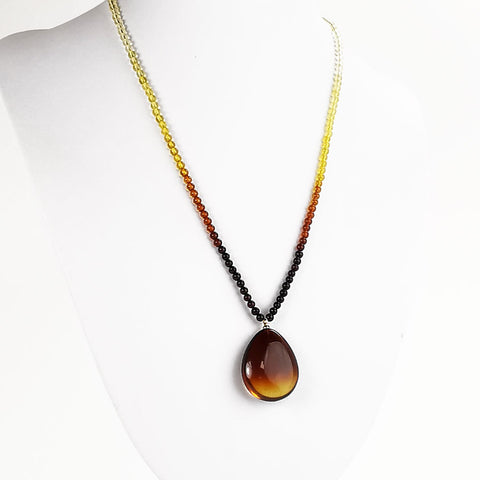 Gradient Amber Drop Pendant Beaded Necklace