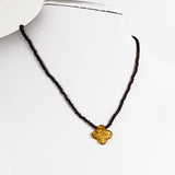 Cognac Amber Clover Pendant Beaded Necklace