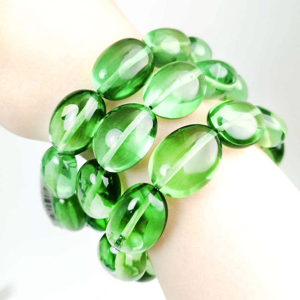 Green Amber Nugget Stretch Bracelet