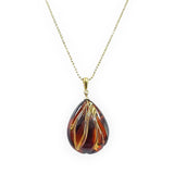 Gradient Amber Carved Drop Pendant & Chain Necklace 14K Gold Plated