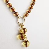 SPARKLING ELEGANCE Two - Toned Amber Faceted Round Beads Necklace 14K Gold Plated