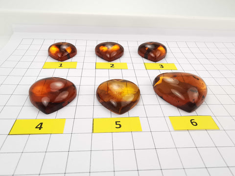 Cognac Amber Handmade Heart Shape Cabochons