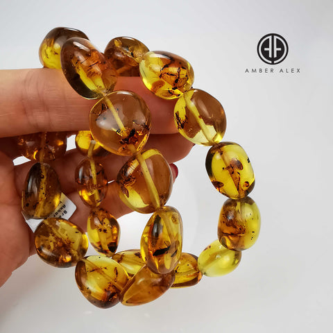 Insects Amber Nugget Beads Bracelet