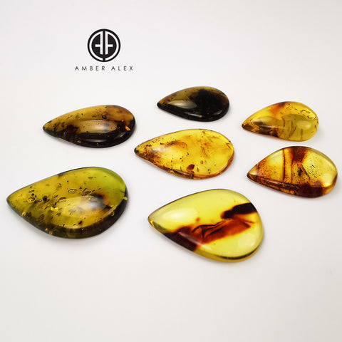 Green Fossil Amber Drop Shape Cabochons