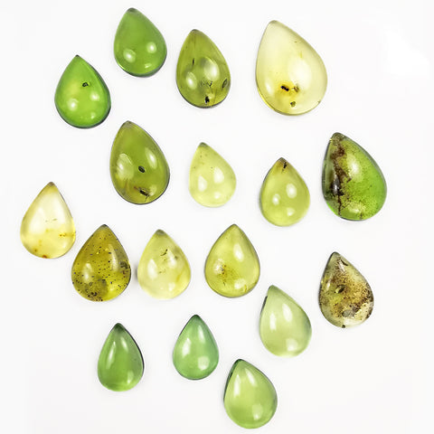 Green Amber Handmade Drop Shape Cabochons