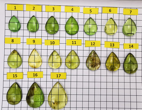 Green Amber Handmade Drop Shape Cabochons