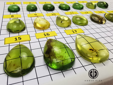 Green Amber Handmade Drop Shape Cabochons