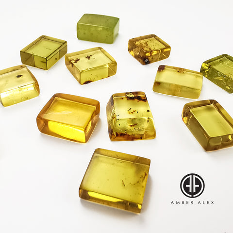 Green Amber Handmade Rectangular Cabochons