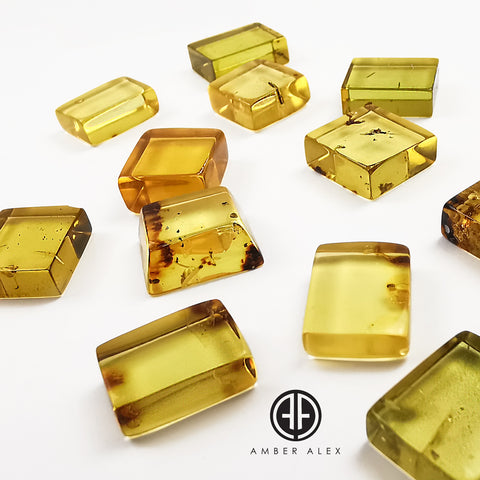 Green Amber Handmade Rectangular Cabochons