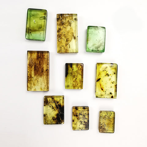 Green Amber Handmade Rectangular Cabochons