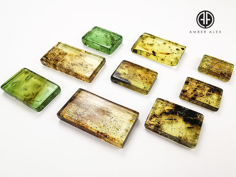 Green Amber Handmade Rectangular Cabochons