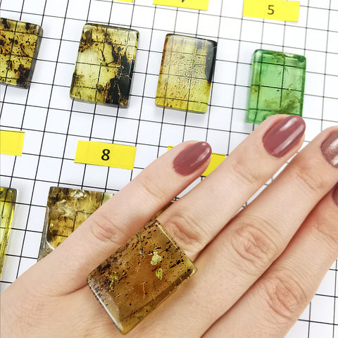 Green Amber Handmade Rectangular Cabochons